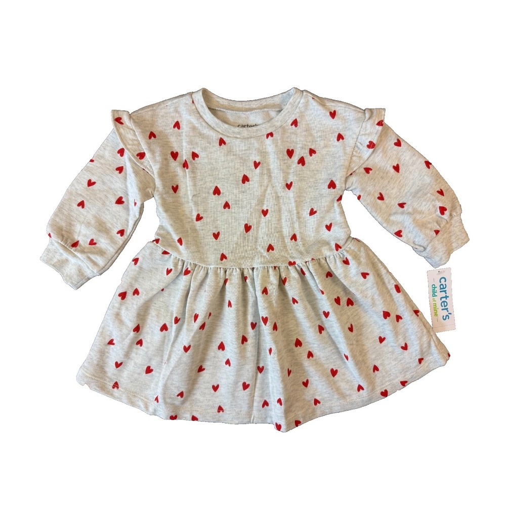 New Carters Dress Girl 12 Months Winter‎ Long Sleeve Heart Gray Valentines Day